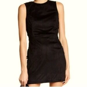 Miss Me Womens Black Faux Suede Leather Zip Back Glam Sexy Mini Dress Size Large